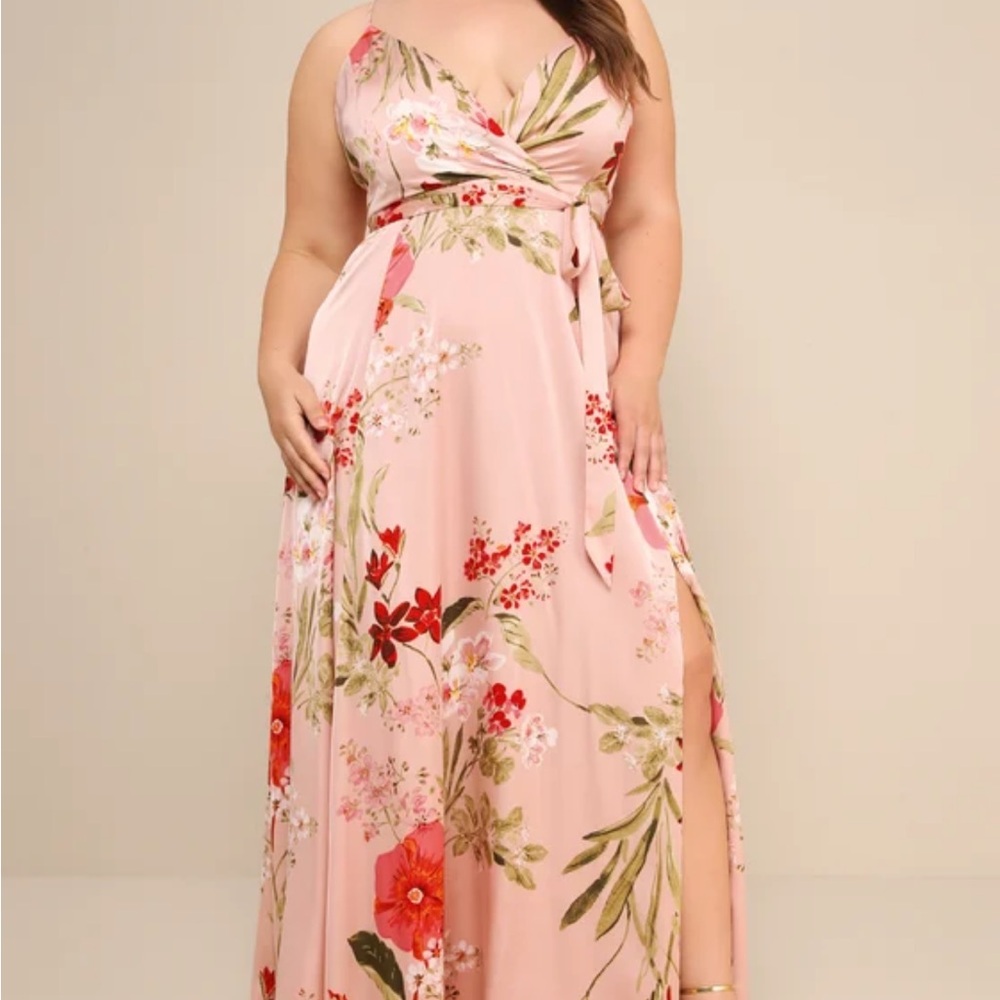 Lulu's Pink and Orange Wrap Maxi Dress for Wedding Guest